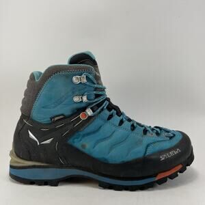 Salewa Rapace GTX Mountaineering Boots Womens Size 8.5 Blue Crystal/Clementine